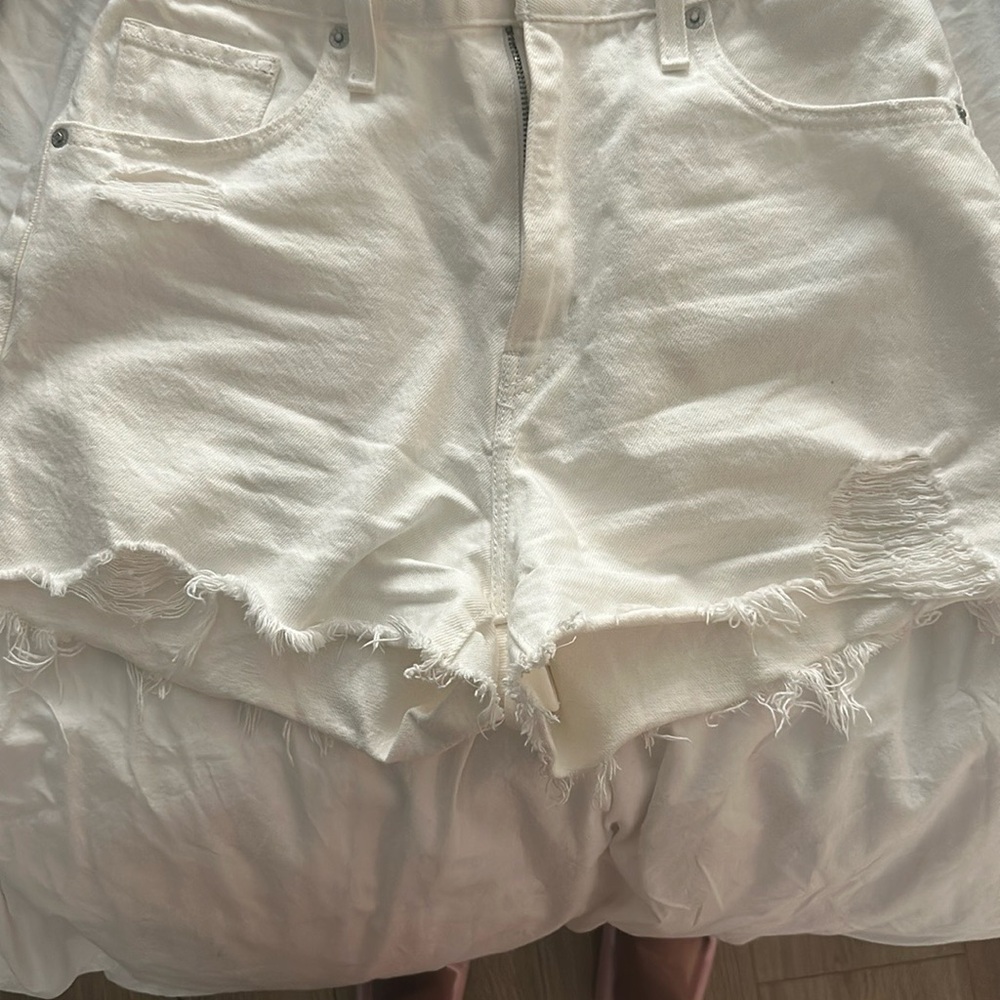 White Distressed Denim Shorts